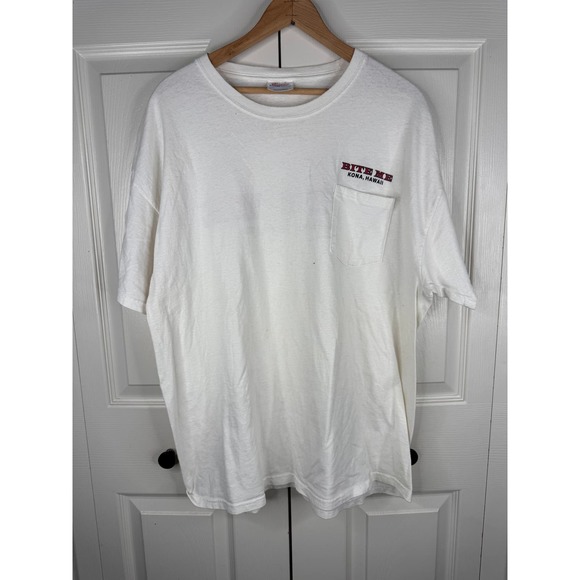 Vintage White Heavy Weight "Bite Me" T-Shirt Size XL - Picture 2 of 7